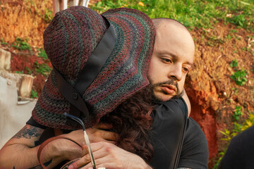 Couple saying goodbye