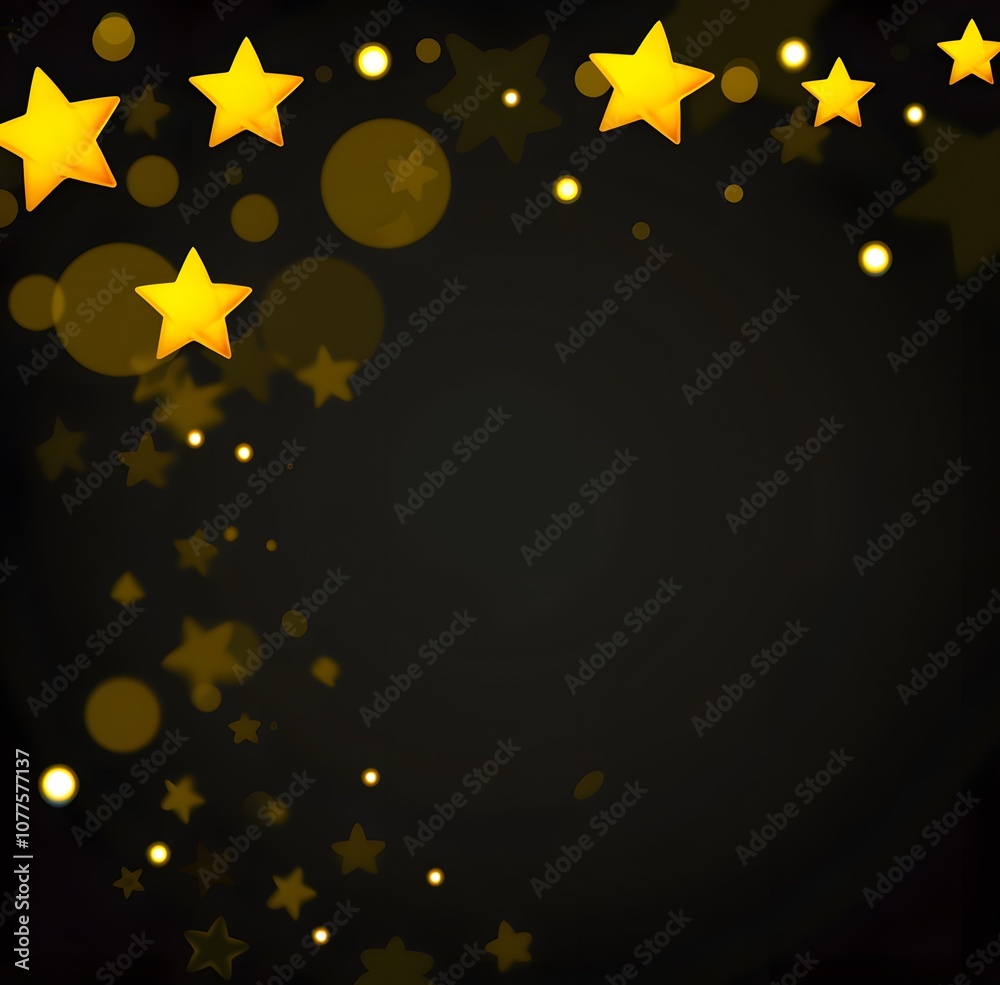 Sticker simple vector background with bright yellow stars and bokeh effect, adding a whimsical holiday charm