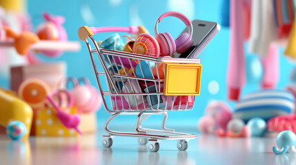 Vibrant Shopping Cart Brimming With Items Highlights Cyber Monday Online Retail
