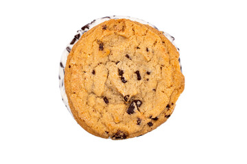 Chocolate chip cookie ice cream sandwich on a transparent background 
