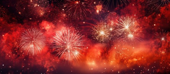 Fireworks Display Against a Red Sky