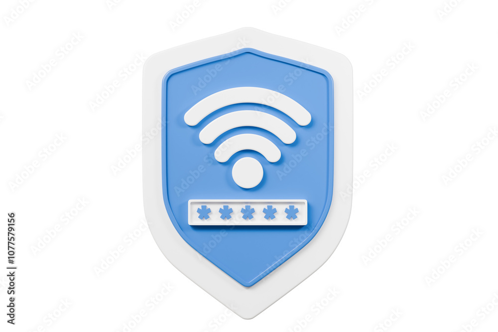 Poster 3d shield with a security protection privacy password secure personal wi-fi icon symbol. wireless ne