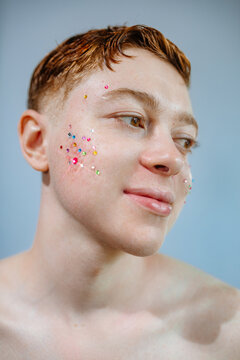 Portrait of a man with acne and pimples