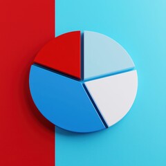 Obraz premium A colorful pie chart divided into four segments, featuring red, light blue, and white sections, set against a contrasting background.