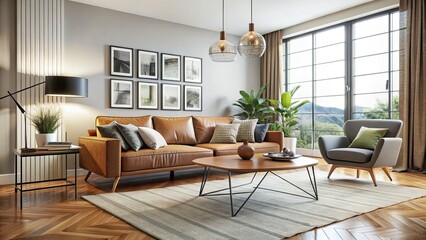 Fototapeta premium Transform your living room with hairpin leg furniture, offering a stylish and modern aesthetic that inspires chic interior design and enhances any space's appeal.