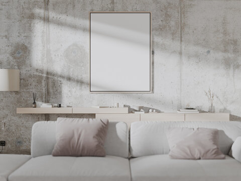 Picture frame mockup on concretew all in modern scandinavian interior
