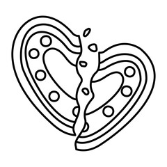 Gingerbread broken heart doodle style. Hand drawn black and white isolated holiday baking. Coloring page art therapy, line art Christmas sweet. Vector illustration