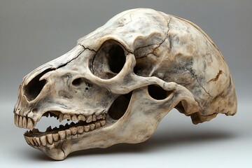 Realistic evil horse skull with an angry expression displayed against a neutral background