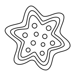 Gingerbread star doodle style. Hand drawn black and white isolated holiday baking. Coloring page art therapy, line art Christmas sweet. Vector illustration
