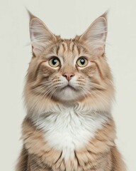 Obraz premium Majestic Maine Coon Cat Portrait with Fluffy Mane and Intense Gaze for Pet Lovers