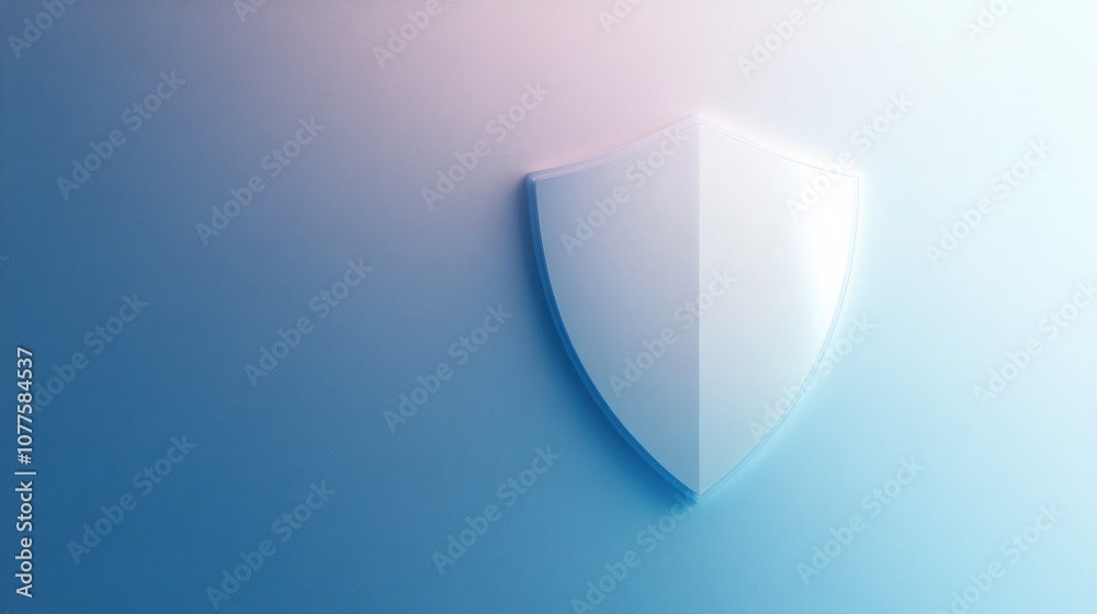 Poster a minimalist shield icon symbolizes cybersecurity services, set against a calming blue-to-white grad