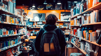 Shopper Browsing Art Supplies in Craft Store