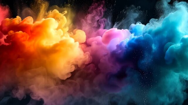 Vivid swirls of colored smoke blend together, creating an eye-catching abstract display. The dynamic shapes and textures evoke a sense of movement and creativity