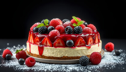 Fresh berry cheescake food photography recipe idea isolated with white highlights, png