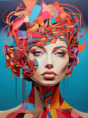 Fototapeta premium A surreal abstract painting of the human mind, blending neural networks with vibrant colors and geometric shapes.