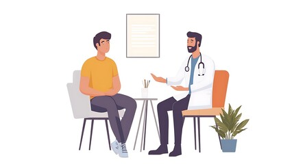 Italian oncologist consulting a patient discussing cancer treatment options white background empathetic atmosphere