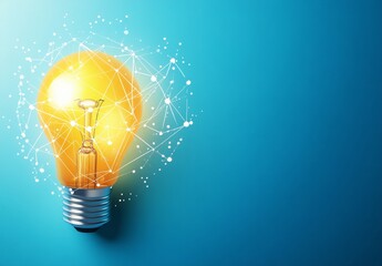 Creative idea concept  yellow light bulb on blue background symbolizing innovation and inspiration