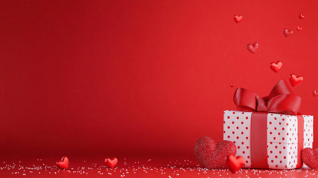 Valentine's Day Gift Box Background with Heart Decorations