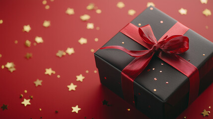 Obraz premium Black Friday Gift Box with Red Ribbon on Marsala Background