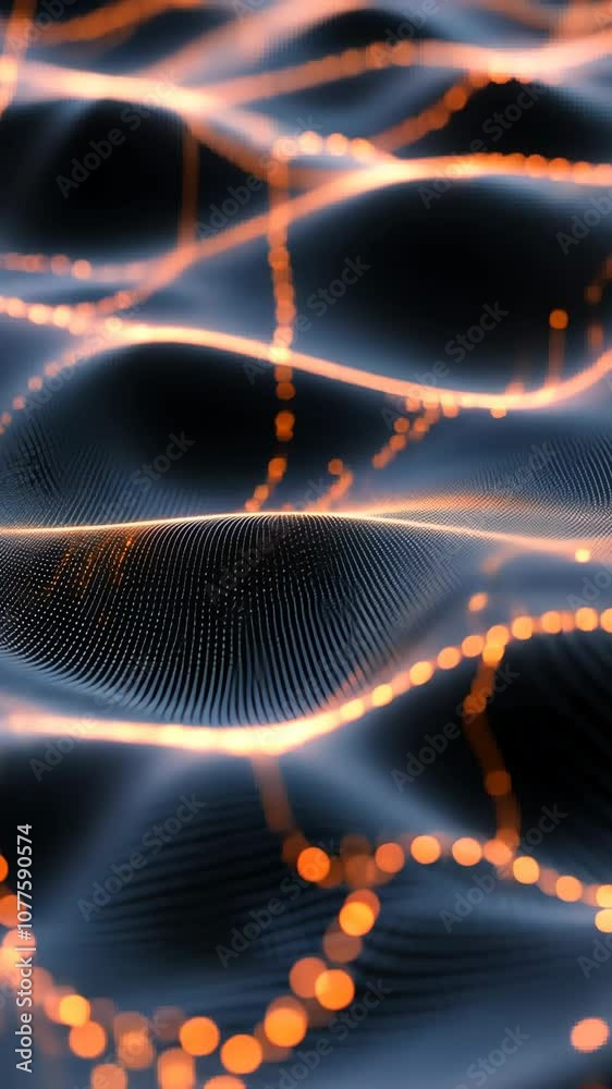 Poster abstract digital wave pattern with glowing orange lights