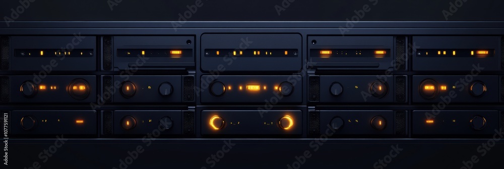 Aufkleber Servers display blinking indicators in a dark setting, indicating active processing and system functionality during nighttime. Generative AI