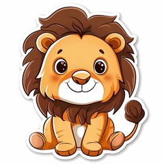 Obraz premium Playful Cute Lion Cub Character Sticker for Children's Decor on White Background