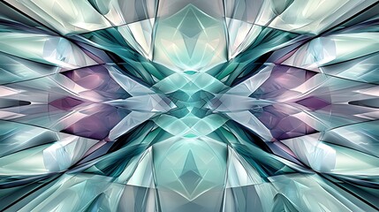Obraz premium Abstract symmetrical pattern of blue, green, and purple geometric shapes.