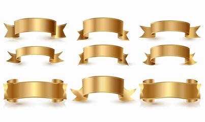Flat Design Gold Ribbon Banners Set Collection Isolated Graphics