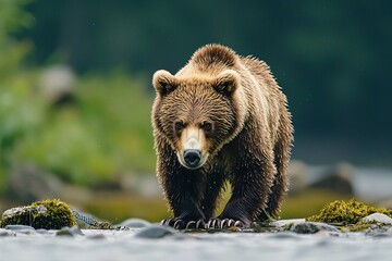 Fototapeta premium Grizzly Bear in River Close Up Wild Animal Brown Bear Nature Wildlife Photography