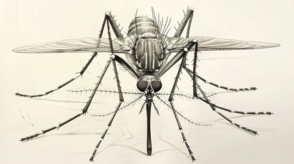 Obraz premium Detailed Drawing of a Mosquito with its Wings Spread