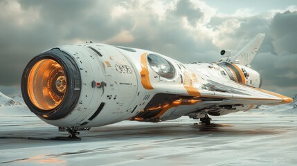 a round white and orange space ship