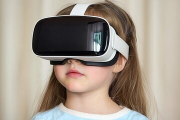 Fototapeta premium Young Girl Wearing VR Headset Exploring Virtual Reality