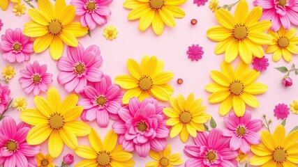 Pink and yellow floral pattern with vibrant Easter theme, pattern, petals, festive