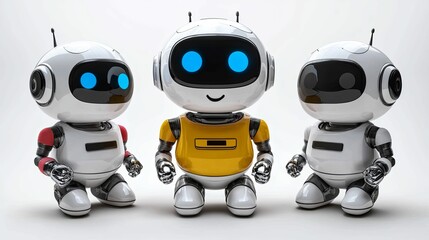 Naklejka premium Three Friendly Robots Standing Together