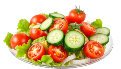 Salad with tomatoes and cucumbers isolated on transparent background. PNG format isolated with white highlights, png