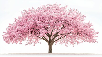 Obraz premium A Large Pink Cherry Blossom Tree in Full Bloom Against a White Background