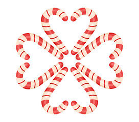 Heart ornament from Candy Canes, flat style isolated. Christmas sweet dessert. Hand drawn delicious caramel. Vector illustration