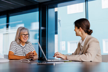 Senior woman listening to financial advisor during meeting