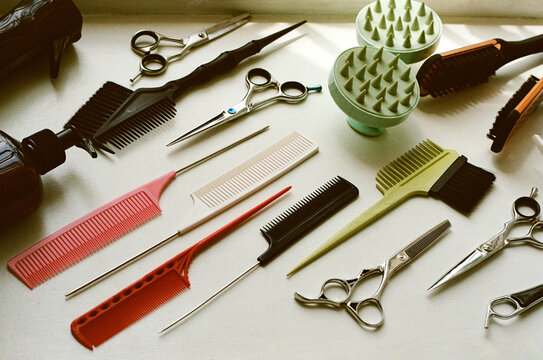Composition with different hairdresser professional tools.