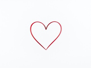 Simple and elegant red heart outline on a plain white backdrop, design, Valentine's Day