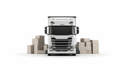 White Semi Truck with Boxes on White Background, lorry, trailer truck, delivery truck, transportation, logistics