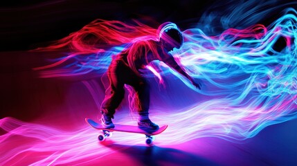 Skateboarder in Motion: A Trail of Light