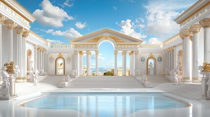 Obraz premium A beautiful Athena mural in a Greek temple, surrounded by mythological symbols and figures.