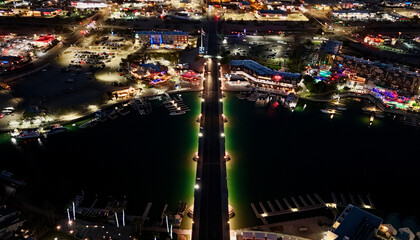 The London Bridge lit up with lights