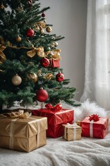 Decorated Christmas Tree and Christmas Gifts