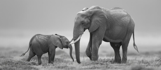 Fototapeta premium Mother Elephant and Calf Embrace