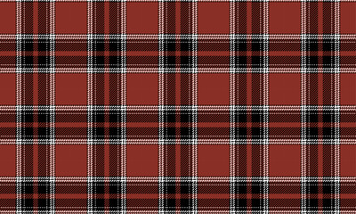 Plaid fabric pattern, orange, black, white, seamless for textiles, and for designing clothes, skirts, pants, blankets, tablecloths or decorative fabrics. Vector illustration.