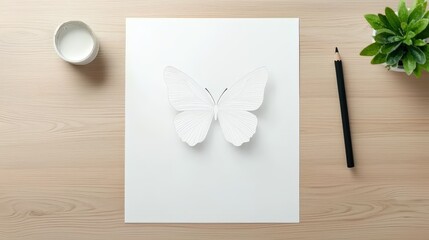 Simple black butterfly outline on white paper, focusing on the shape and symmetry of the wings.