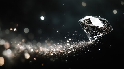 Diamond on a Black Background with Glittering Dust