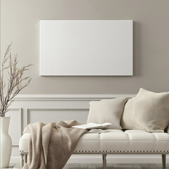 blank horizontal canvas mock up in a cozy farmhouse design with warm tones frame is landscape positioned No frame small canvas only canvas mock up